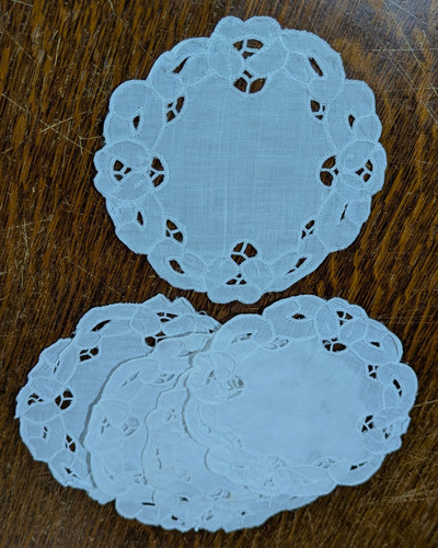 White round fabric drink mats - fabric,