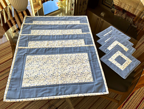Blue white floral quilted - blue, &