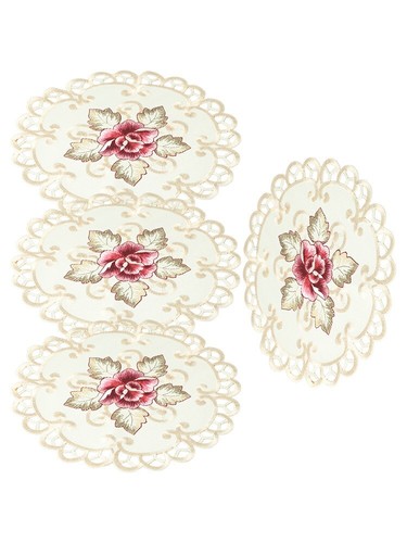 4pcs set beige embroidered - ,