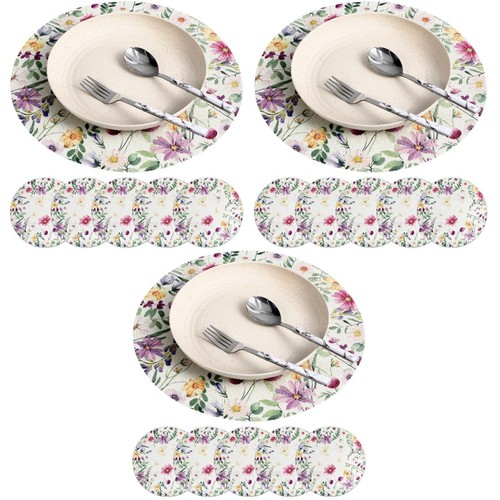 Round floral placemats linen - floral,